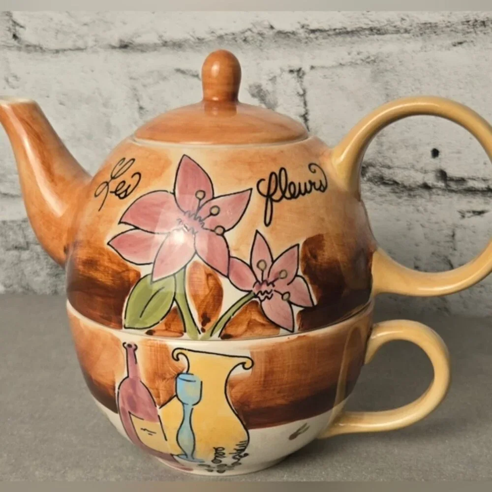 Canhome Global 3 Piece Floral Teapot Set 